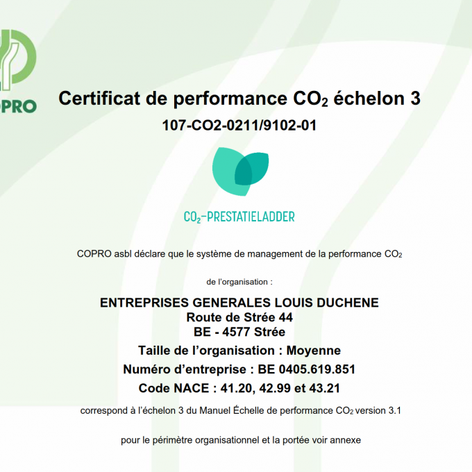 Certificat de performance c02